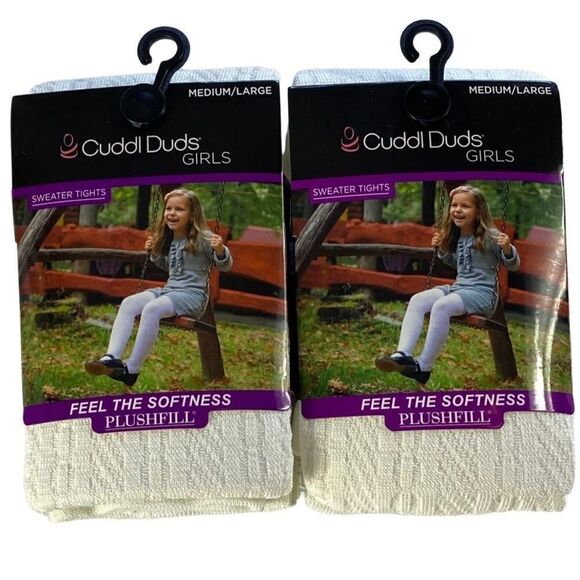 Cuddl Duds Girl’s M/L Ivory Sweater Tights - 2 Pairs - Picture 1 of 6